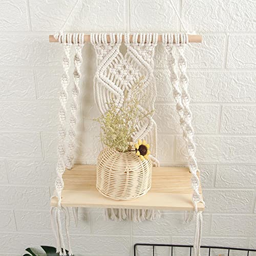 Boho Macrame Wall Shelf - Woven Rope Art for Bedroom or Bathroom Decor