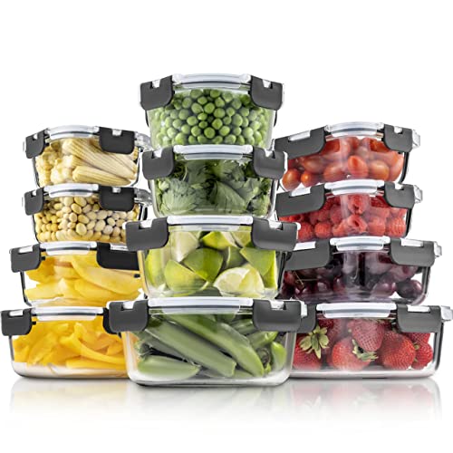 Glass Storage Containers with Lids - 24 Piece Set for Meal Prep and Leftovers
