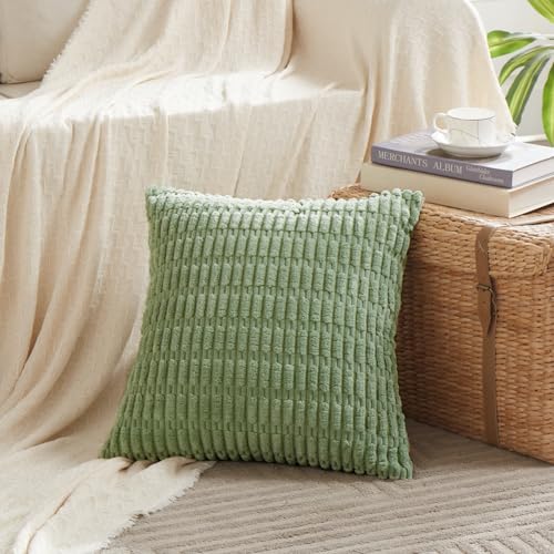 2-Pack Decorative Throw Pillow Covers 18x18 Inch - Soft Striped Corduroy Cushion Cases for Couch, Bed, Sofa - Rustic Farmhouse Boho Home Decor