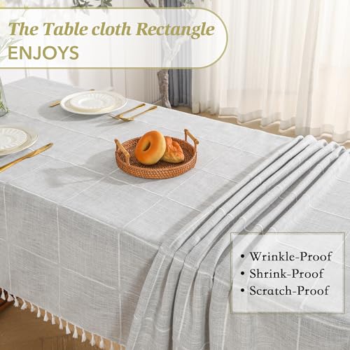Boho Farmhouse Cotton Tablecloth with Tassels, Wrinkle-Free Fabric for Kitchen Dining