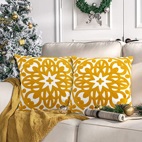 Boho Mandala Throw Pillow Covers 18"x18" Set of 2, Cozy Knit Pattern, Cushion Cases for Sofa Living Room