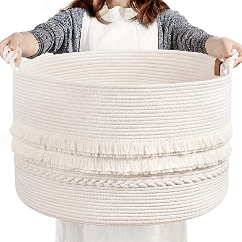 Boho Woven Storage Basket - 22"x14" White