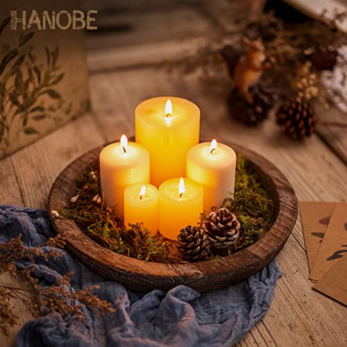 Hanobe Rustic Wooden Serving Tray - Round Wood Butler Decorative Tray Vintage Centerpiece Candle Holder Trays Farmhouse Ottoman Tray for Kitchen Countertop Home Decor for Coffee Table