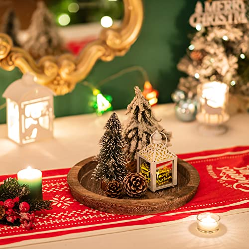 Hanobe Rustic Wooden Serving Tray - Round Wood Butler Decorative Tray Vintage Centerpiece Candle Holder Trays Farmhouse Ottoman Tray for Kitchen Countertop Home Decor for Coffee Table