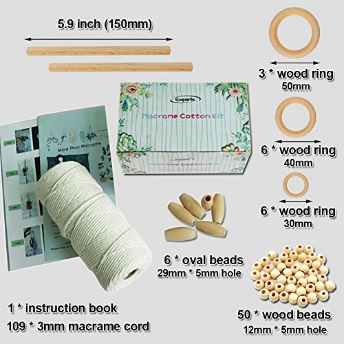 Easy Macrame Kit for Adults - Includes Wood Beads, Rings, Dowel, and Instructions for Macrame Plant Hangers and Wall Hangings, Perfect for Boho DIY Decor