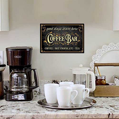 Boho Coffee Bar Sign - Vintage Metal Plaque for Kitchen, Cafe, and Home Coffee Station Decor (8 x 12 inch)