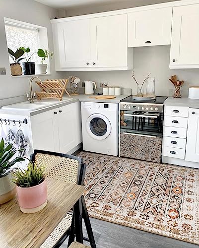 Washable 5x7 Rug, Southwestern Tribal Living Room Area Rug, Large Moroccan Non-Slip Rug for Bedroom, Non-Shedding Farmhouse Low Pile Floor Carpet