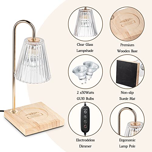 Marycele Candle Warmer Lamp, Electric Candle Lamp Warmer, Gifts for Mom, Bedroom Home Decor Dimmable Wax Melt Warmer for Scented Wax with 2 Bulbs, Jar Candles
