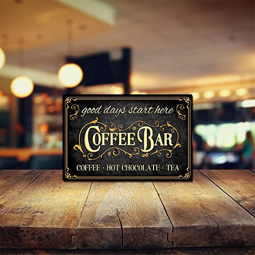 Boho Coffee Bar Sign - Vintage Metal Plaque for Kitchen, Cafe, and Home Coffee Station Decor (8 x 12 inch)