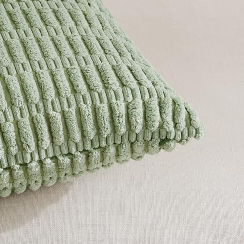 2-Pack Decorative Throw Pillow Covers 18x18 Inch - Soft Striped Corduroy Cushion Cases for Couch, Bed, Sofa - Rustic Farmhouse Boho Home Decor