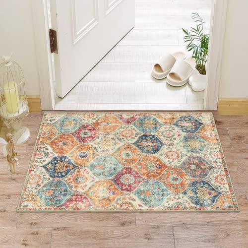 Boho Moroccan Trellis Area Rug, 2x3 Entry Rug Non-Slip Washable Indoor Door Mat