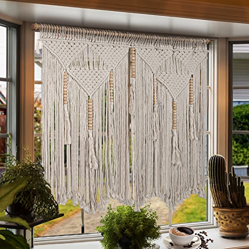 Boho Macrame Large Wall Hanging 43.3" × 39.4" - Chic Bohemian Woven Wall Decor for Home, Includes Hanging Rod