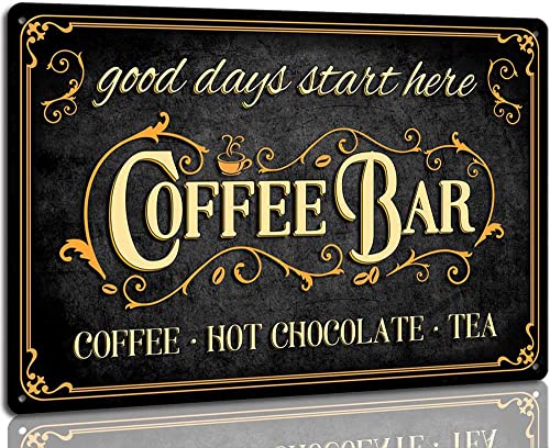 Boho Coffee Bar Sign - Vintage Metal Plaque for Kitchen, Cafe, and Home Coffee Station Decor (8 x 12 inch)
