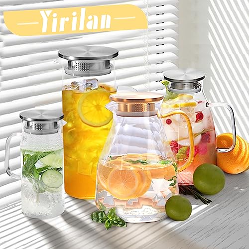 1.5 Litre Glass Jug with Sealed Lid for Hot/Cold Water, Iced Tea, and Juice Drink