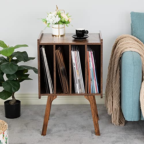 Retro Vinyl Record Storage Table - Mid-Century Style with Wood Legs