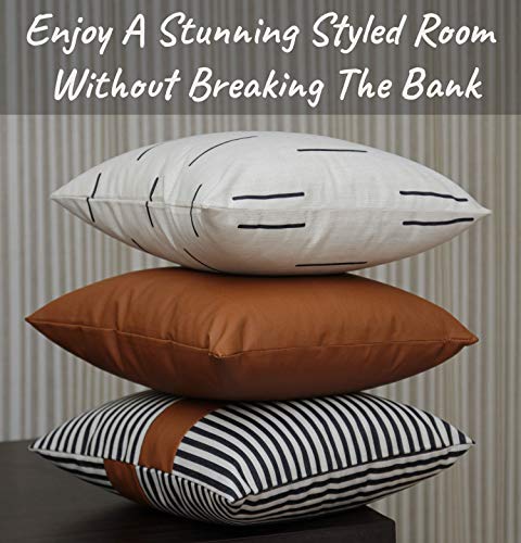 Boho Throw Pillow Covers Set of 6 - Farmhouse Living Room Decor (White Geometric)