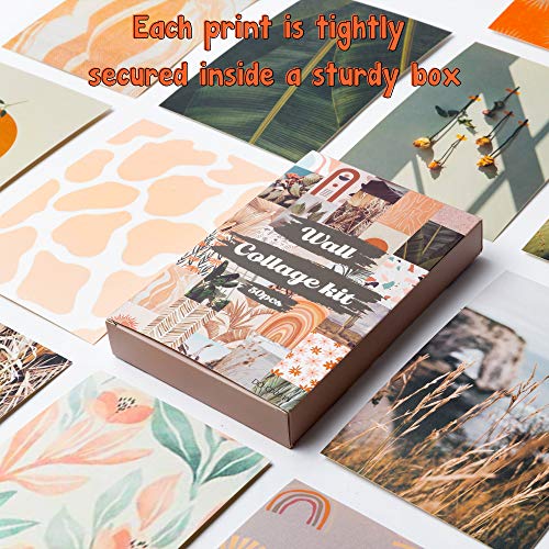 Boho Aesthetic Wall Collage Kit - 50PCS Peach Teal Photo Collection for Room Decor