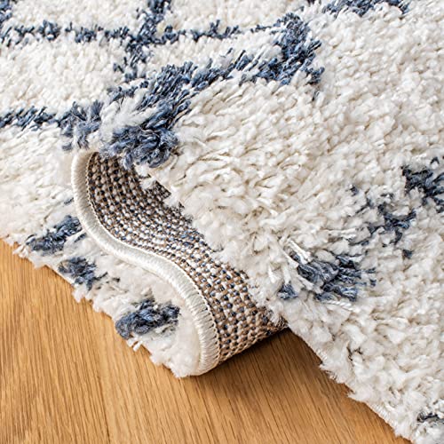 Boho Moroccan Shag Area Rug - 8' x 10', Ivory & Slate, Non-Shedding, Cozy 1.6-inch Pile, Easy Care for High Traffic Areas