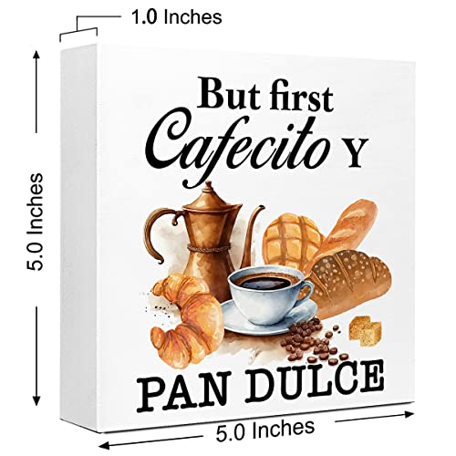 Cafecito Y Pan Dulce Wood Box Sign: Rustic Coffee Decor for Home Coffee Bar