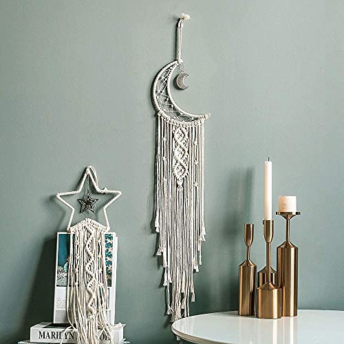 Star Moon Dreamcatcher 2pcs Boho Baby moom Decor Dream Catcher, Christmas Decorations Home Decor Room Decor Gifts for mom Gifts for Women Nursery Decor Interesting Finds Boho Wall Decor.