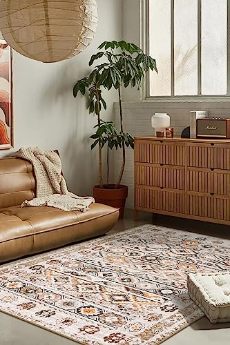 Washable 5x7 Rug, Southwestern Tribal Living Room Area Rug, Large Moroccan Non-Slip Rug for Bedroom, Non-Shedding Farmhouse Low Pile Floor Carpet