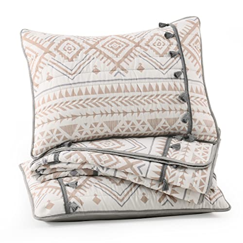 Boho Tassel Quilt Set with Matching Pillow Shams