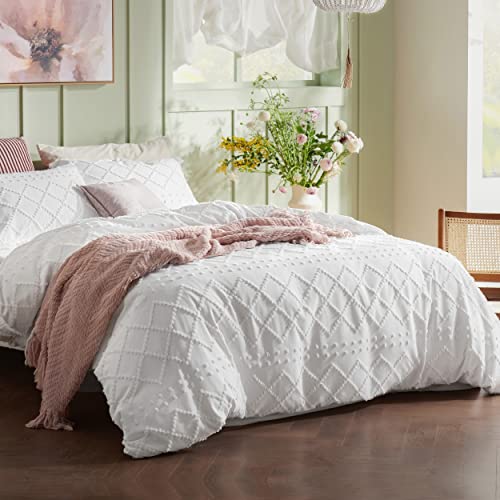 Boho Embroidered Duvet Cover Set for Queen Bed - Shabby Chic Home Bedding