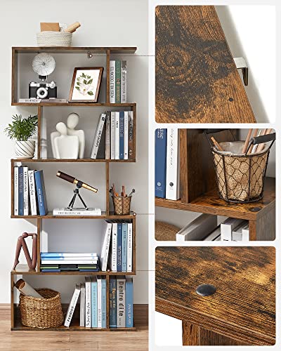 Bohemian 5-Tier Bookshelf - Rustic Brown Display Shelf & Room Divider, Decorative Freestanding Storage
