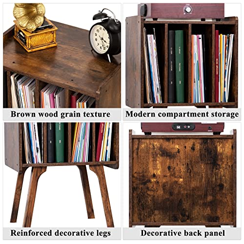 Retro Vinyl Record Storage Table - Mid-Century Style with Wood Legs