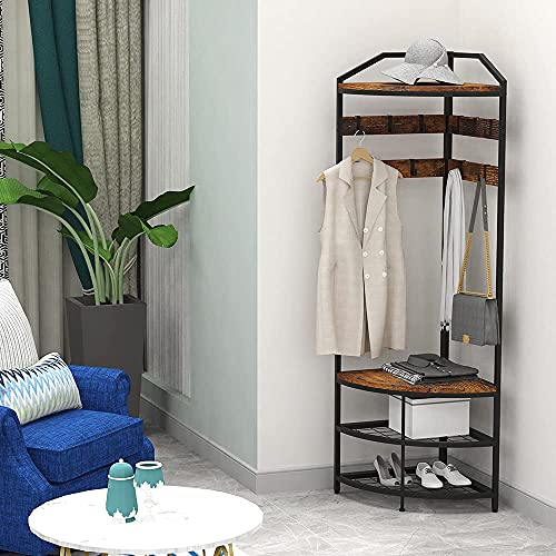 Corner Hall Tree with Shoe Bench & Coat Rack