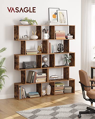 Bohemian 5-Tier Bookshelf - Rustic Brown Display Shelf & Room Divider, Decorative Freestanding Storage