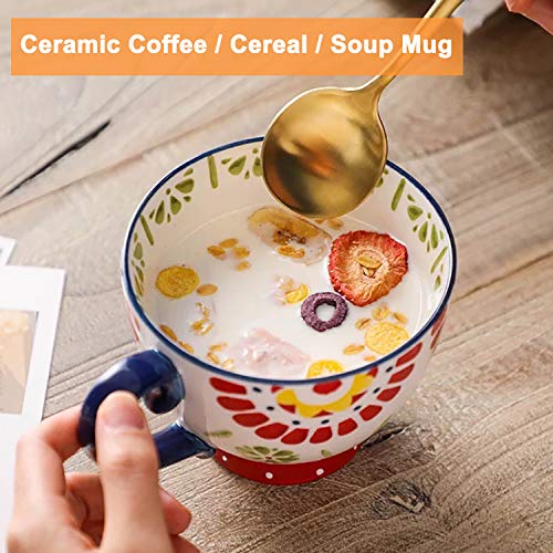 Boho Ceramic Coffee Mugs Set - 15oz Black Mugs for Coffee, Latte, Cappuccino, Tea, Cocoa, Cereal, Hot Chocolate (Set of 4)