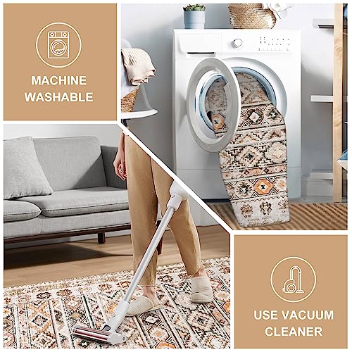Washable 5x7 Rug, Southwestern Tribal Living Room Area Rug, Large Moroccan Non-Slip Rug for Bedroom, Non-Shedding Farmhouse Low Pile Floor Carpet