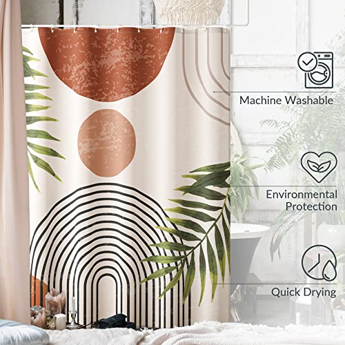 Modern Boho Shower Curtain - 72"x72" Stylish Mid Century Design for Bohemian Bathroom Decor