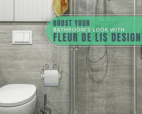 Cast Iron Fleur De Lis Toilet Paper Holder - Wall Mounted, Vintage Rustic Bathroom Accessory, Easy Installation