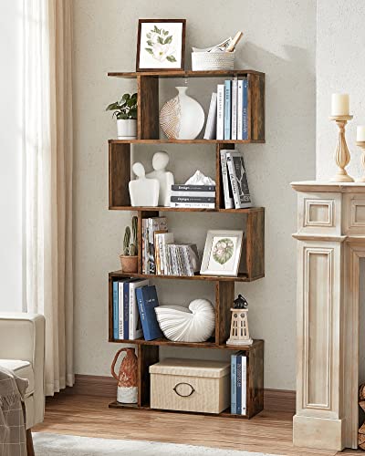 Bohemian 5-Tier Bookshelf - Rustic Brown Display Shelf & Room Divider, Decorative Freestanding Storage