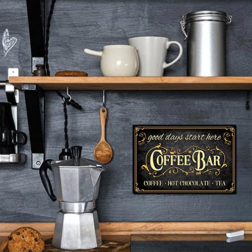 Boho Coffee Bar Sign - Vintage Metal Plaque for Kitchen, Cafe, and Home Coffee Station Decor (8 x 12 inch)