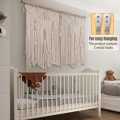 Boho Macrame Large Wall Hanging 43.3" × 39.4" - Chic Bohemian Woven Wall Decor for Home, Includes Hanging Rod