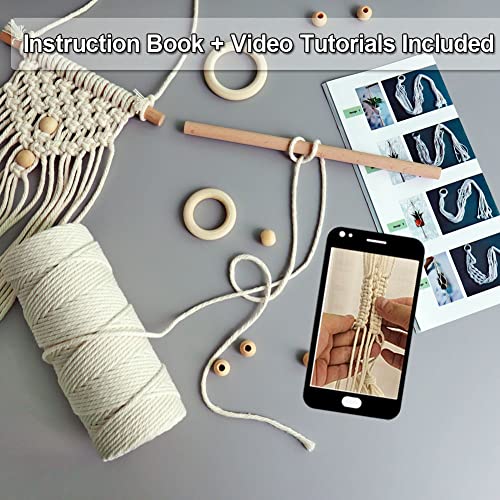 Easy Macrame Kit for Adults - Includes Wood Beads, Rings, Dowel, and Instructions for Macrame Plant Hangers and Wall Hangings, Perfect for Boho DIY Decor