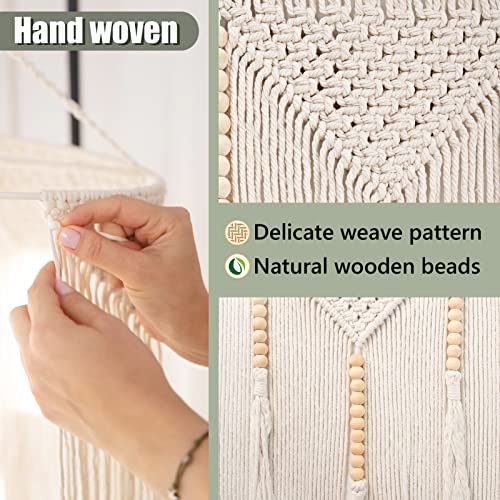 Boho Macrame Large Wall Hanging 43.3" × 39.4" - Chic Bohemian Woven Wall Decor for Home, Includes Hanging Rod