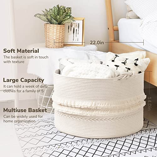 Boho Woven Storage Basket - 22"x14" White