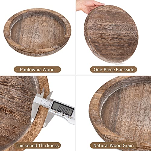 Hanobe Rustic Wooden Serving Tray - Round Wood Butler Decorative Tray Vintage Centerpiece Candle Holder Trays Farmhouse Ottoman Tray for Kitchen Countertop Home Decor for Coffee Table