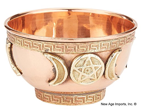 Copper Offering Bowl 3", Great for Altar use, Ritual use, Incense Burner, smudging Bowl, Decoration Bowl, offering Bowl - New Age Imports, Inc. (Triple Moon)