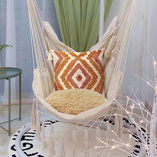 Boho Orange Tassel Throw Pillow Cover 18x18 for Couch Sofa Bedroom Living Room (No Insert, 1Pcs)