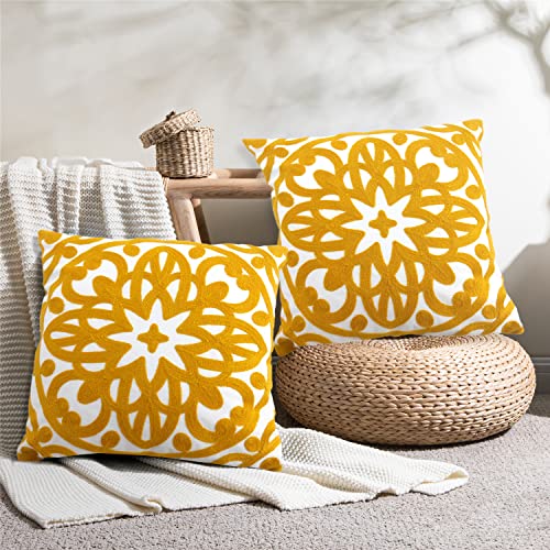 Boho Mandala Throw Pillow Covers 18"x18" Set of 2, Cozy Knit Pattern, Cushion Cases for Sofa Living Room