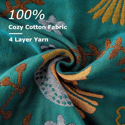 Boho Floral Quilted Throw Blanket, 100% Cotton, 60"×80"
