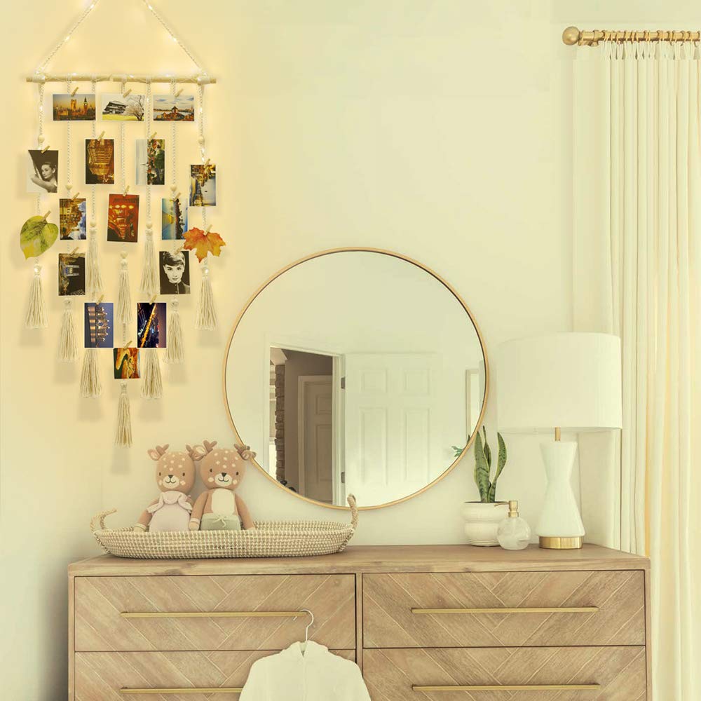 Boho Macrame Photo Display Wall Decor with Clips