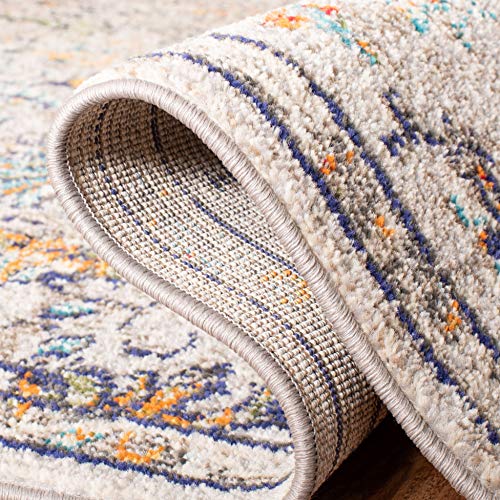 Boho Chic Medallion Area Rug, 8' x 10', Grey & Light Blue, Non-Shedding & Easy Care