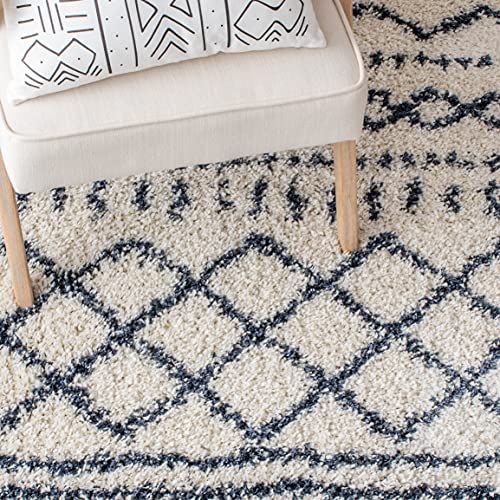 Boho Moroccan Shag Area Rug - 8' x 10', Ivory & Slate, Non-Shedding, Cozy 1.6-inch Pile, Easy Care for High Traffic Areas
