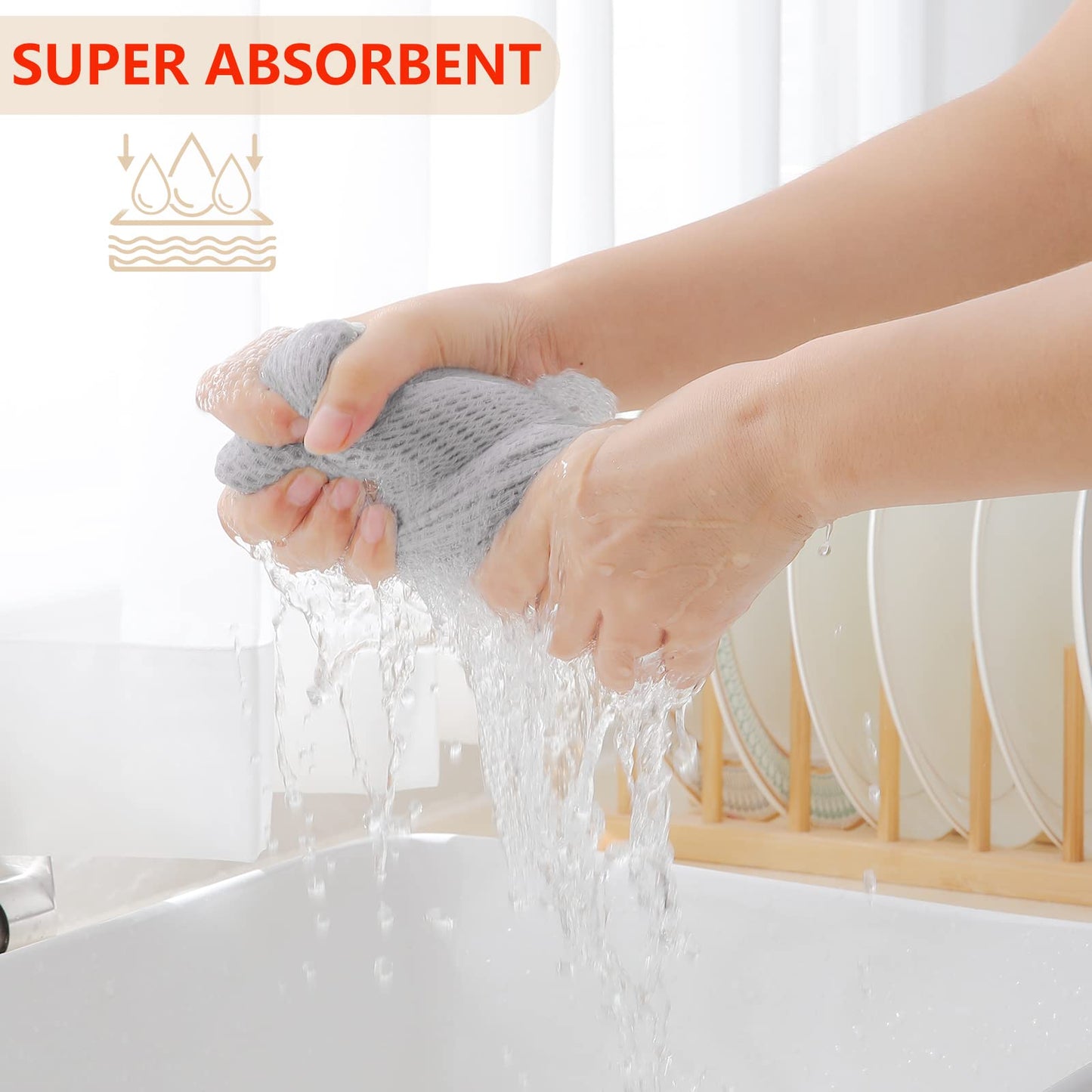 Cotton Kitchen Dish Cloths - Soft & Absorbent, 12x12 Inches, 6-Pack